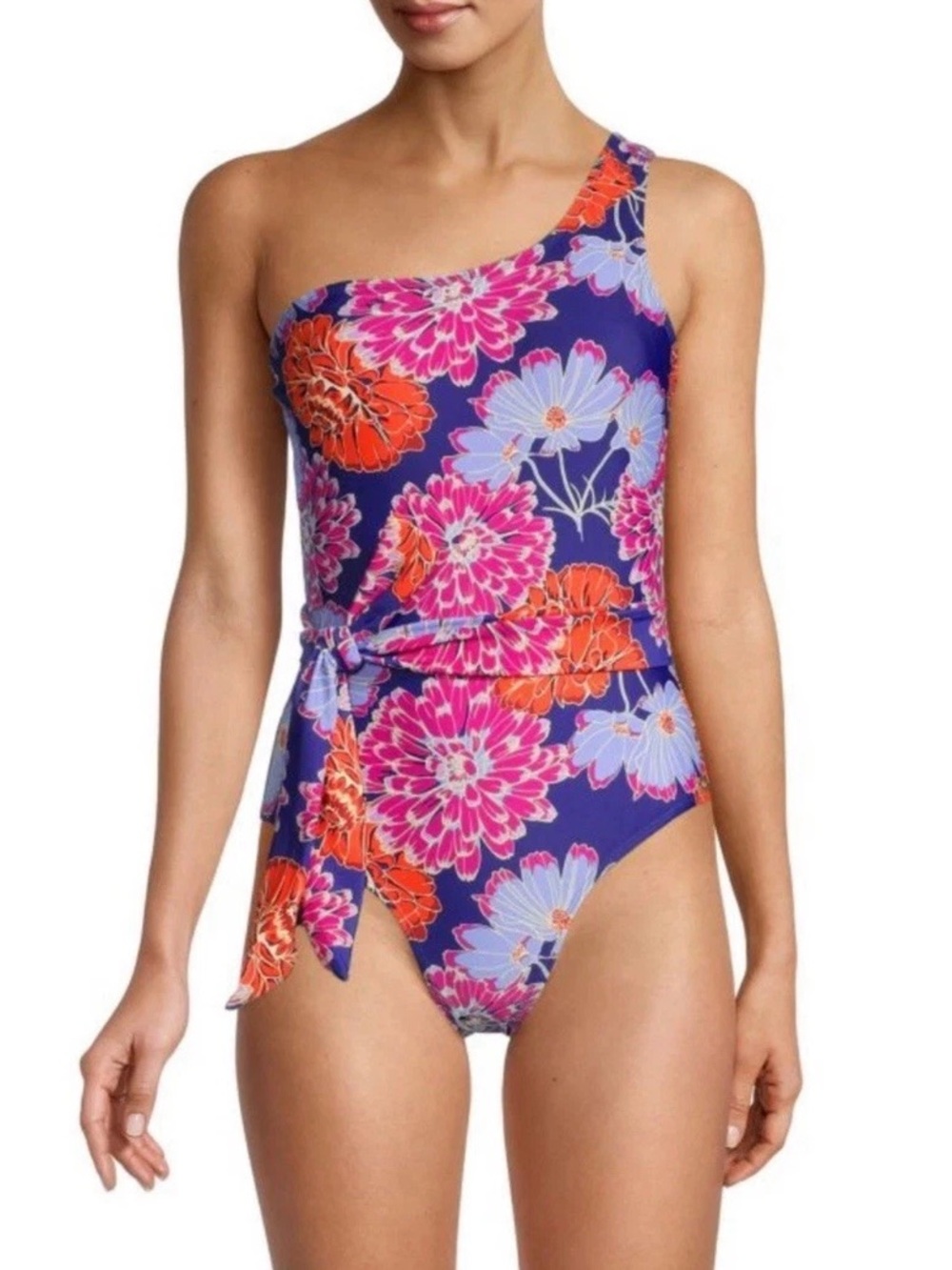 NWOT Jones New York Floral Tie Waist One Shoulder One Piece Swimsuit XL